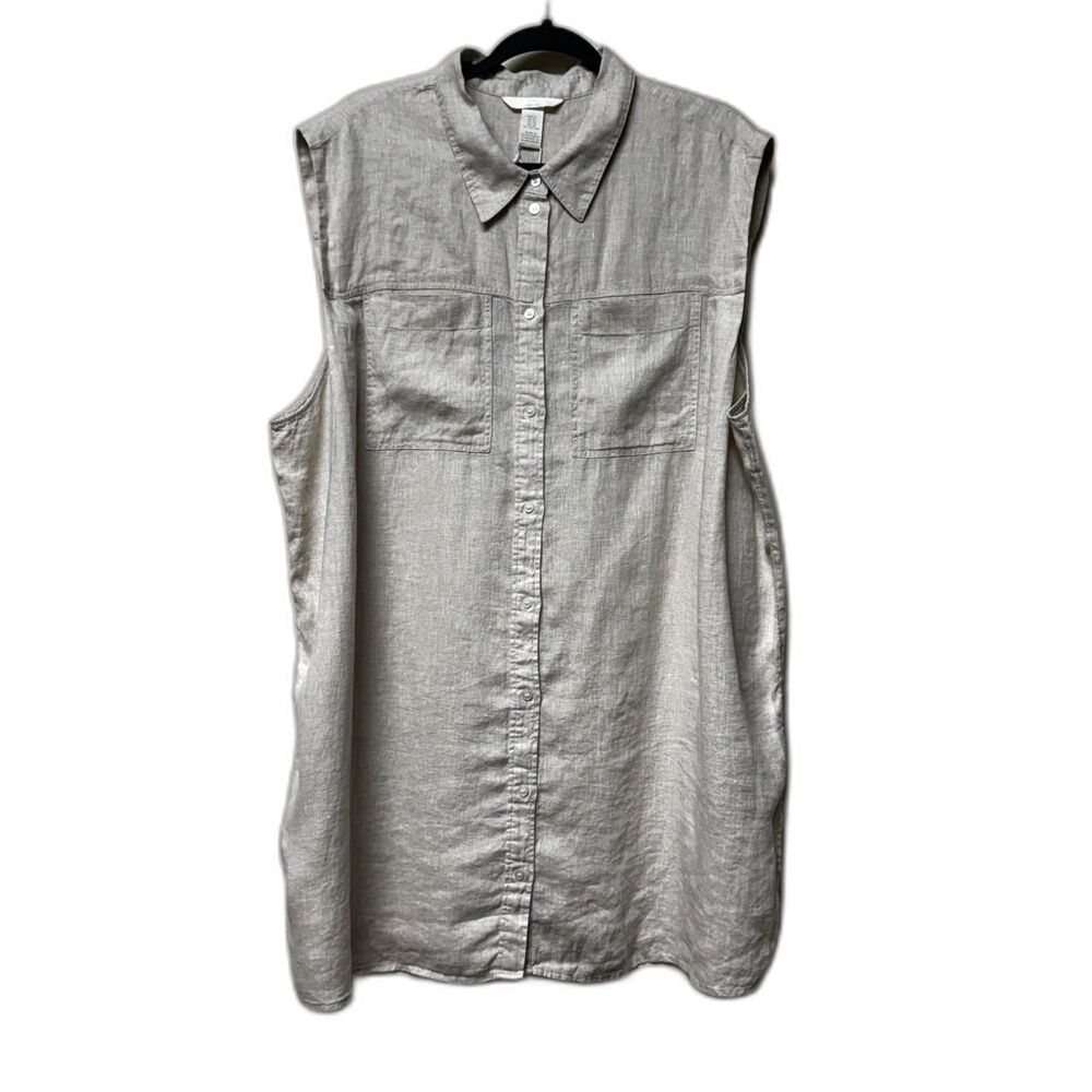 NWT H&M 100% Linen Sleeveless Blouse Tunic Light Beige, Sz XL